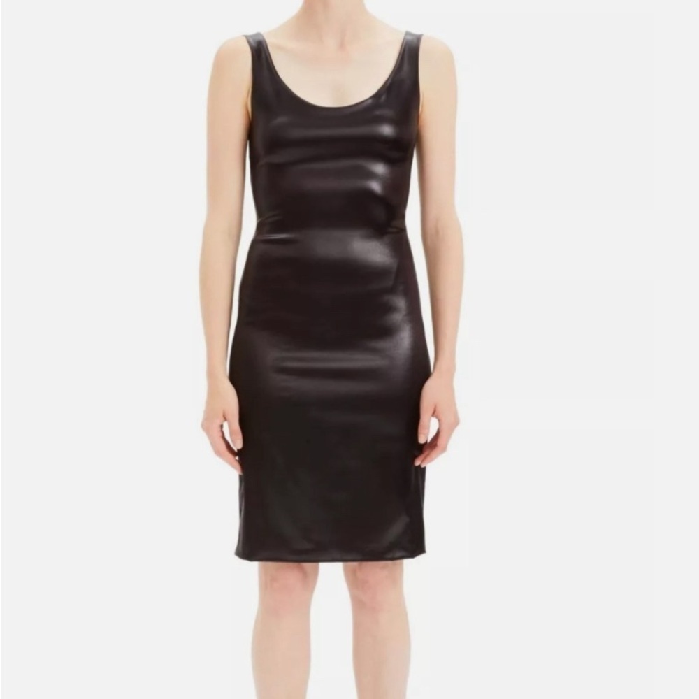 Theory Fitted Midi Dress stretch faux leather size 0